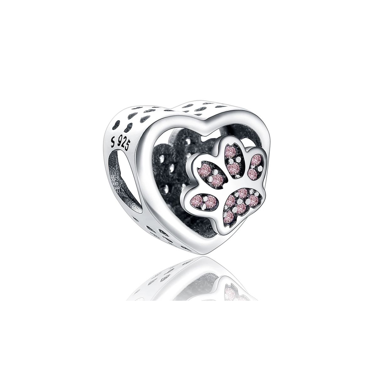 SILVER HEART - Charm Corazón y Huella de Mascota en Plata 925 SILVER HEART