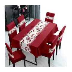 GENERICO - Mantel Rectangular Y 6 Fundas Para Silla, Color Rojo