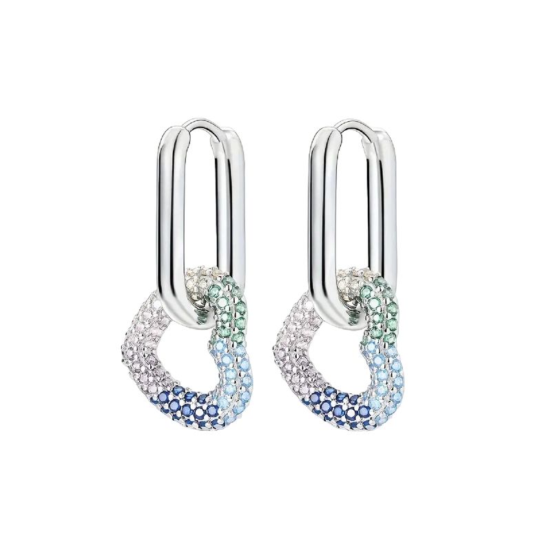 SILVER HEART - Aros Argolla Ovalada Corazón y Circones en Plata 925 SILVER HEART