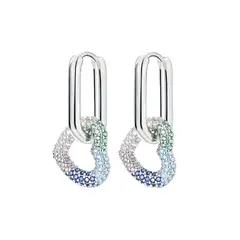 SILVER HEART - Aros Argolla Ovalada Corazón y Circones en Plata 925