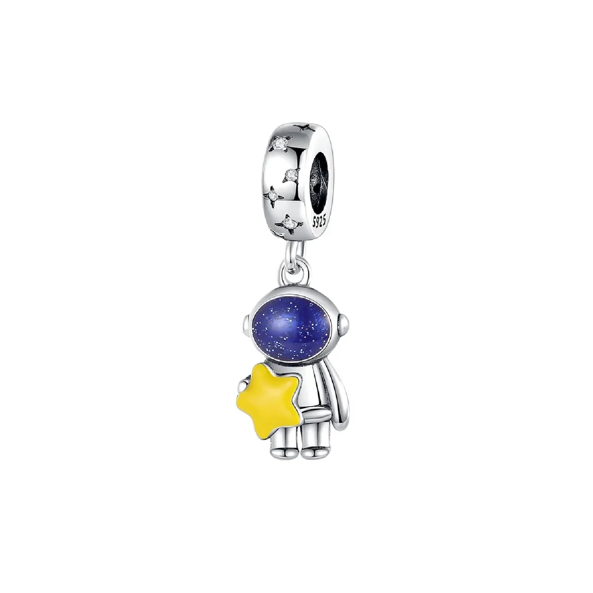 SILVER HEART - Charm Astronauta Y Estrella Amarilla en Plata 925 SILVER HEART