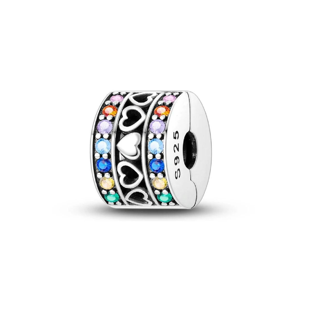 SILVER HEART - Charm Clip Corazones y Circones en Plata 925 SILVER HEART