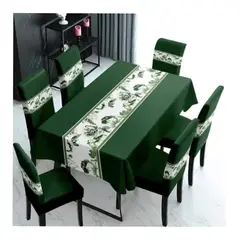 GENERICO - Mantel Rectangular Y 6 Fundas Para Silla, Color Verde