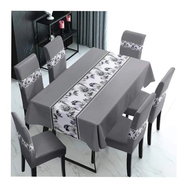 GENERICO - Mantel Rectangular Y 6 Fundas Para Silla, Color Gris