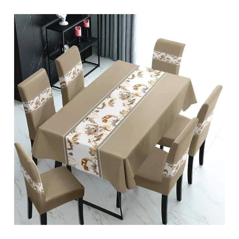 GENERICO - Mantel Rectangular Y 6 Fundas Para Silla, Color Beige