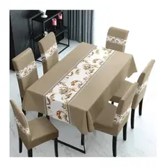 GENERICO - Mantel Rectangular Y 6 Fundas Para Silla, Color Beige