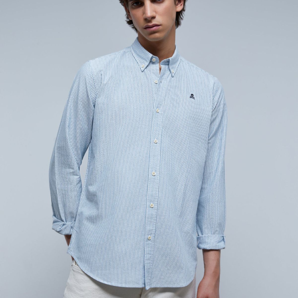 SCALPERS - Camisa Oxford Calavera Contraste Duck Stripes