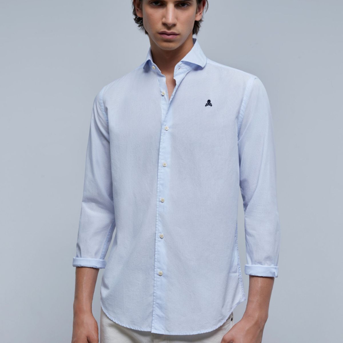 SCALPERS - Camisa Vestir Calavera Contraste Light Blue