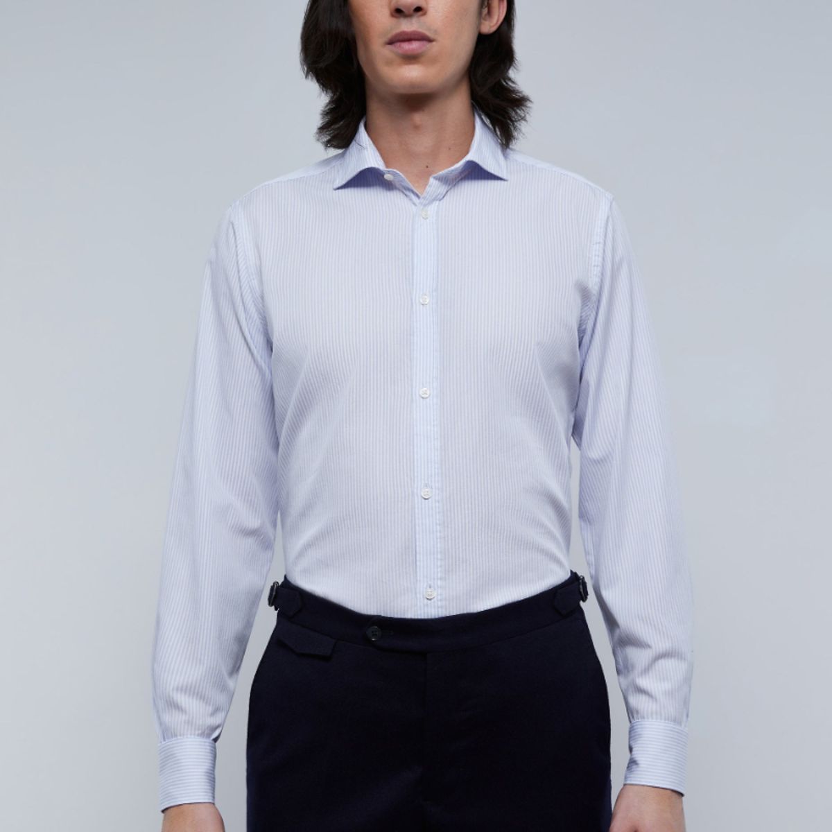 SCALPERS - Camisa Vestir Clásica Slim Fit Skyblue Stripes