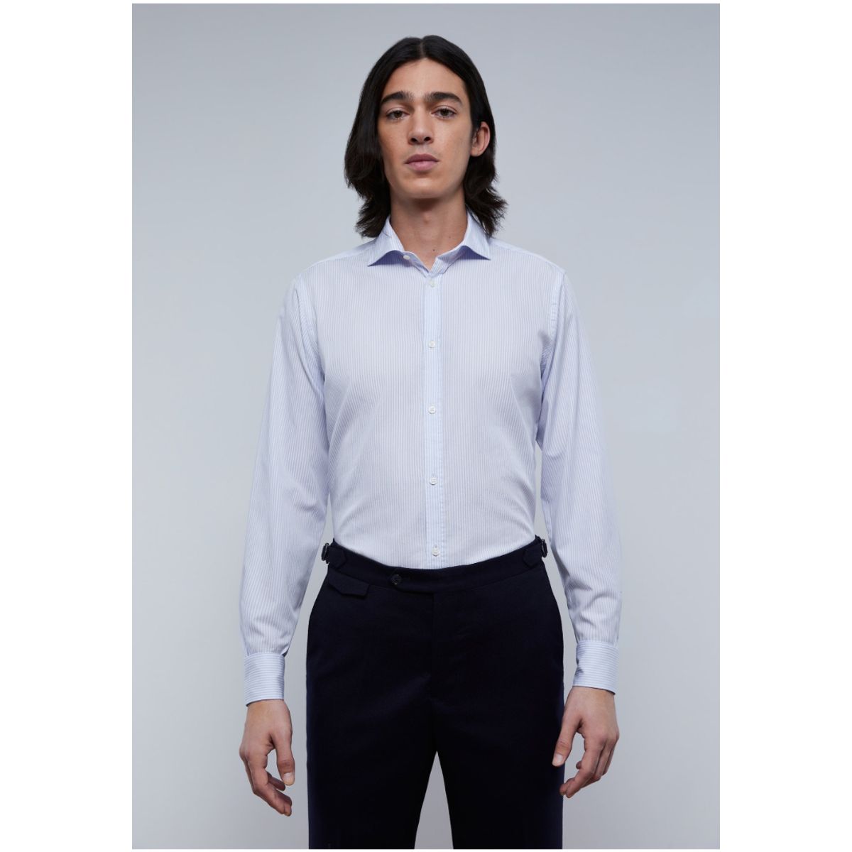 SCALPERS - Camisa Vestir Clásica Slim Fit Skyblue Stripes
