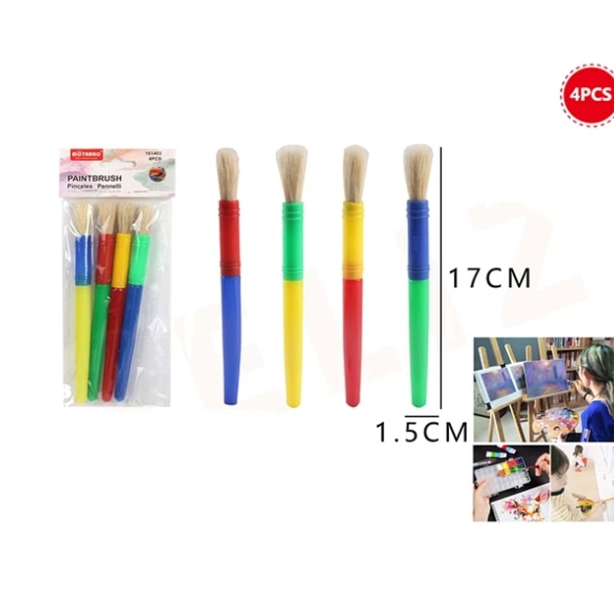 GENERICO - Set Pinceles 17 Cm 4 Pcs Para Pintar