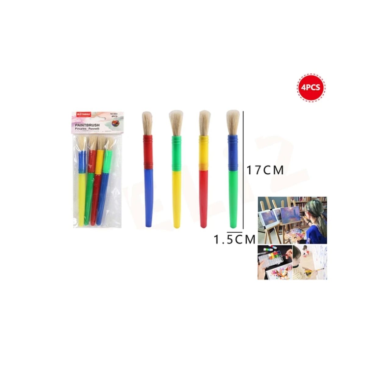 GENERICO - Set Pinceles 17 Cm 4 Pcs Para Pintar