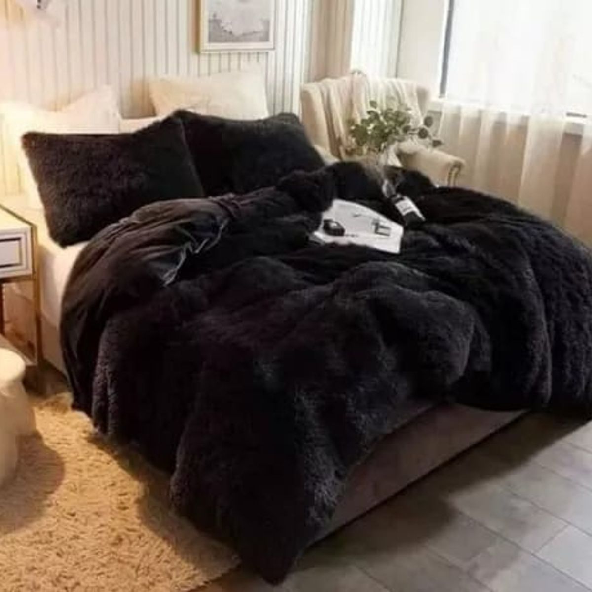 GENERICO - Cobertor Negro Peludo Quita Frio Plush 2 Plaza maria