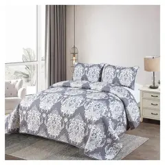 COMPRAPO - Cubrecama Quilt Hippie Chic Gris y Crudo Pompones 2 Plazas + 2 Fundas