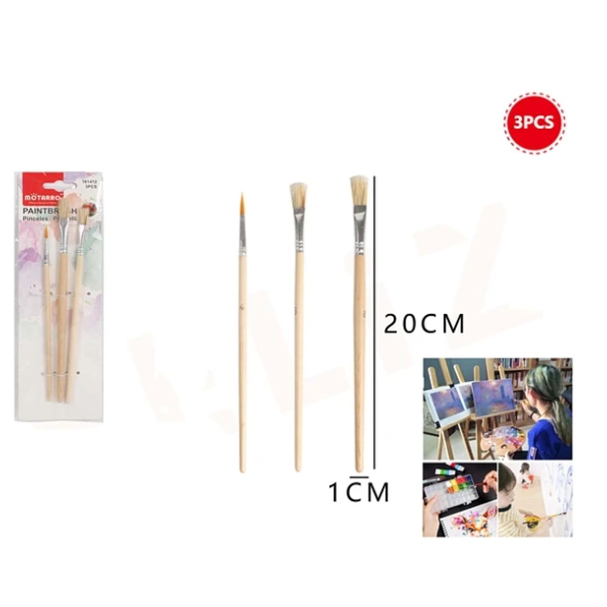 GENERICO - Set Pinceles 3 Diseños 20 Cm 3 Pcs A