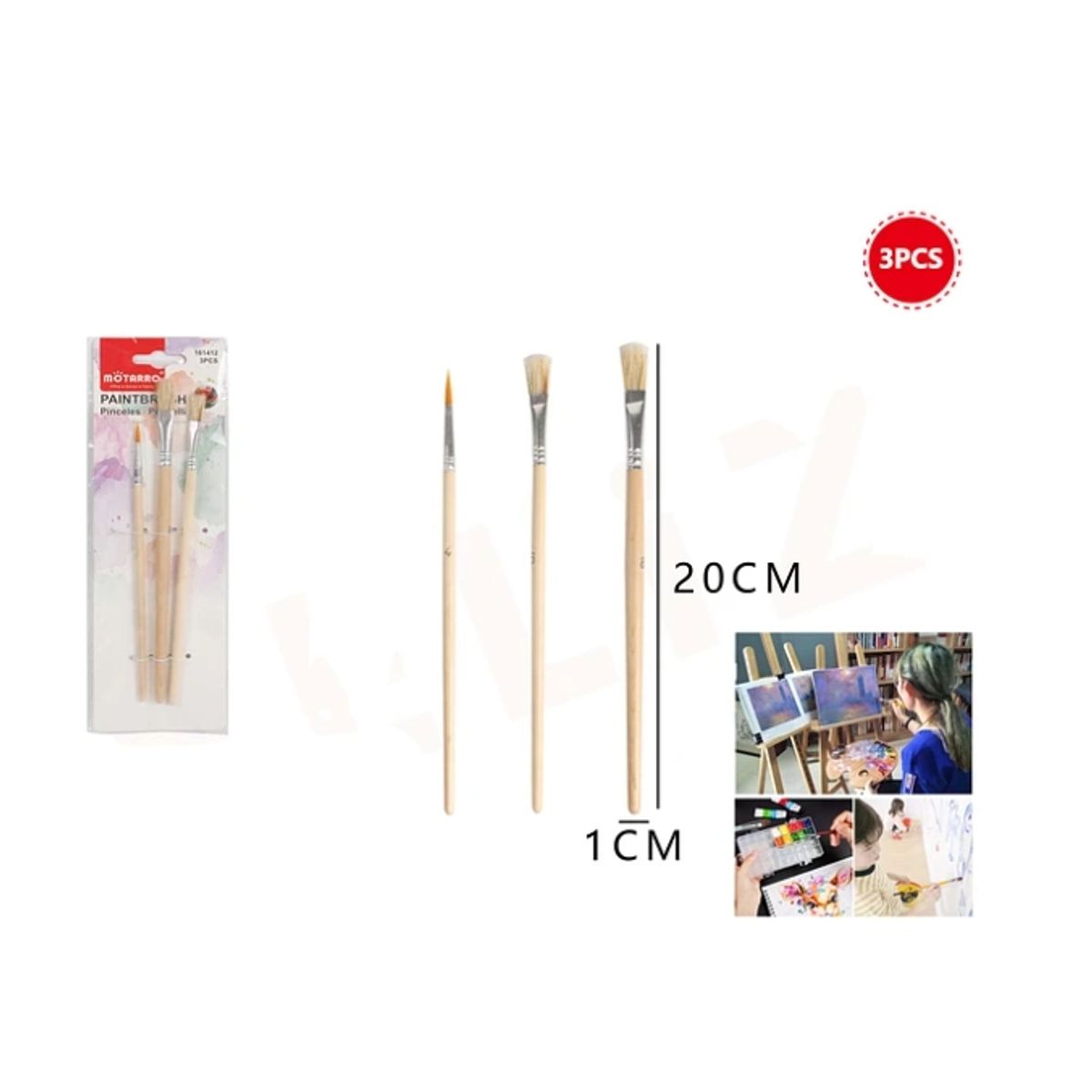 GENERICO - Set Pinceles 3 Diseños 20 Cm 3 Pcs A