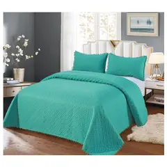 COMPRAPO - Cubrecama Quilt Pompones 2 Plazas + 2 Fundas Turquesa