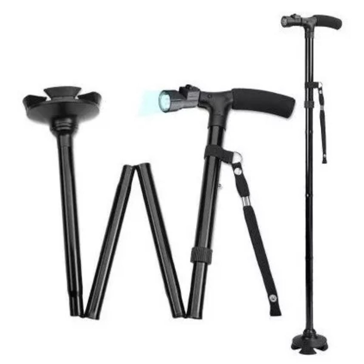 GENERICO - Baston Plegable C/ Luz Led Bastones Ortopedicos Base 4 Apoyo