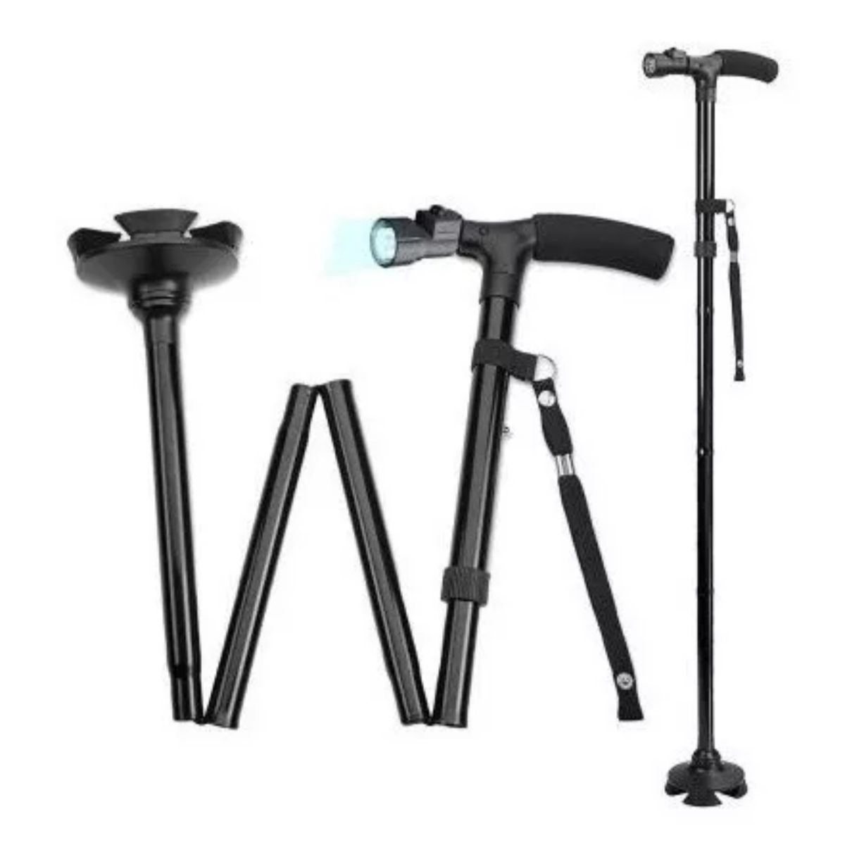 GENERICO - Baston Plegable C/ Luz Led Bastones Ortopedicos Base 4 Apoyo