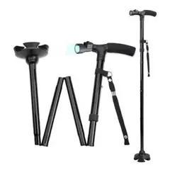 GENERICO - Baston Plegable C/ Luz Led Bastones Ortopedicos Base 4 Apoyo