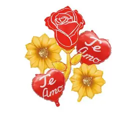 GENERICO - Globo Te Amo Flores Color Amarillo Rojo