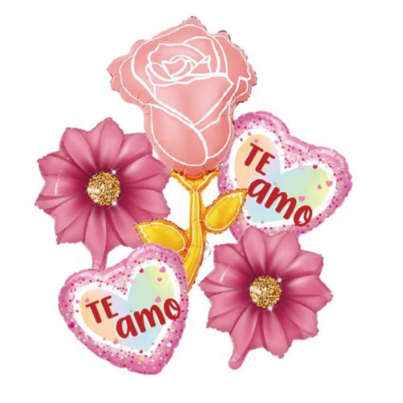 GENERICO - Globos San Valentin Te Amo Flores Corazon Color Rosa