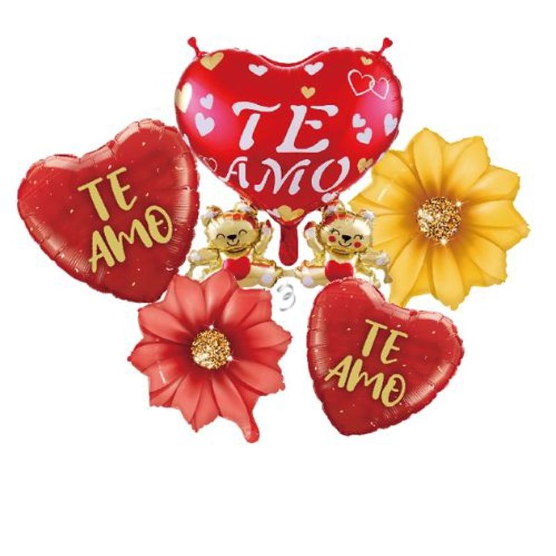 GENERICO - Globos San Valentin Te Amo Flores Corazon Rojo Amarillo