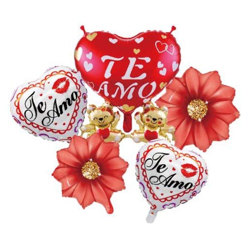 GENERICO - Globos San Valentin Te Amo Flores Corazon Rojo Blanco