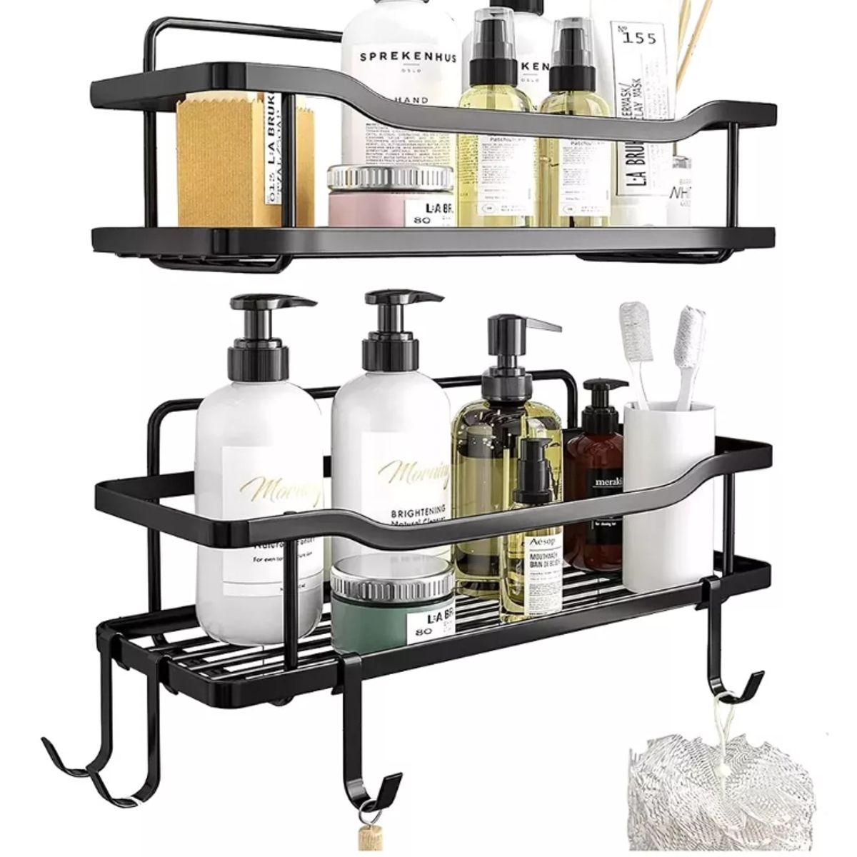 GENERICO - Organizador De Ducha Adhesivo Set 2 Inoxidable Color Negro