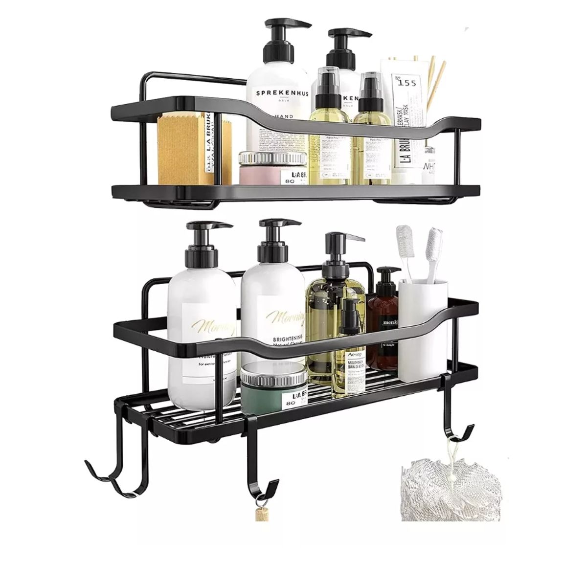 GENERICO - Organizador De Ducha Adhesivo Set 2 Inoxidable Color Negro