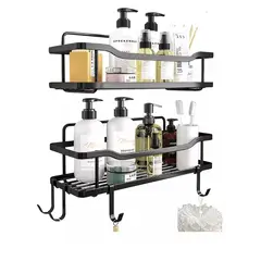 GENERICO - Organizador De Ducha Adhesivo Set 2 Inoxidable Color Negro