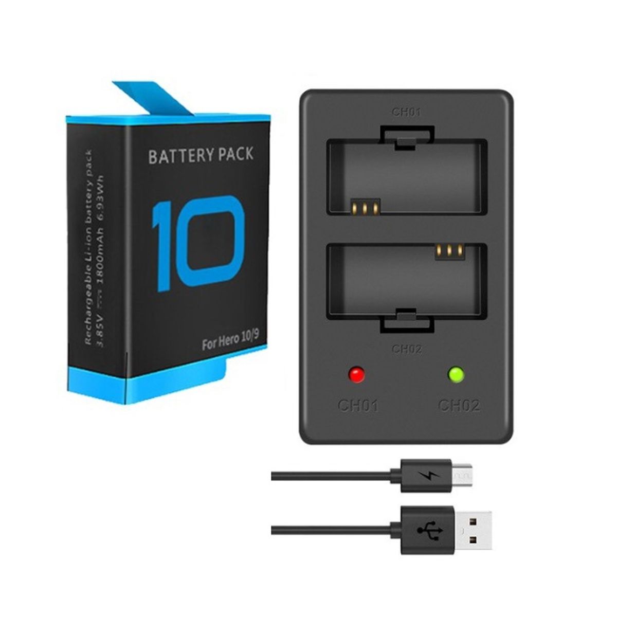 GENERICO - KIT CARGADOR + BATERÍA GOPRO 9, 10, 11, 12 ALTERNATIVA