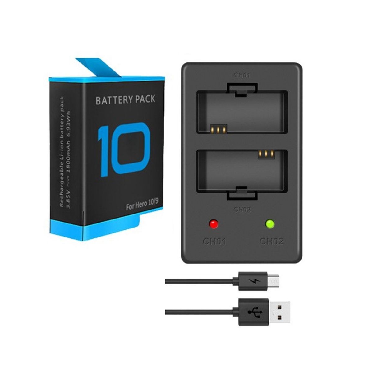 GENERICO - KIT CARGADOR + BATERÍA GOPRO 9, 10, 11, 12 ALTERNATIVA