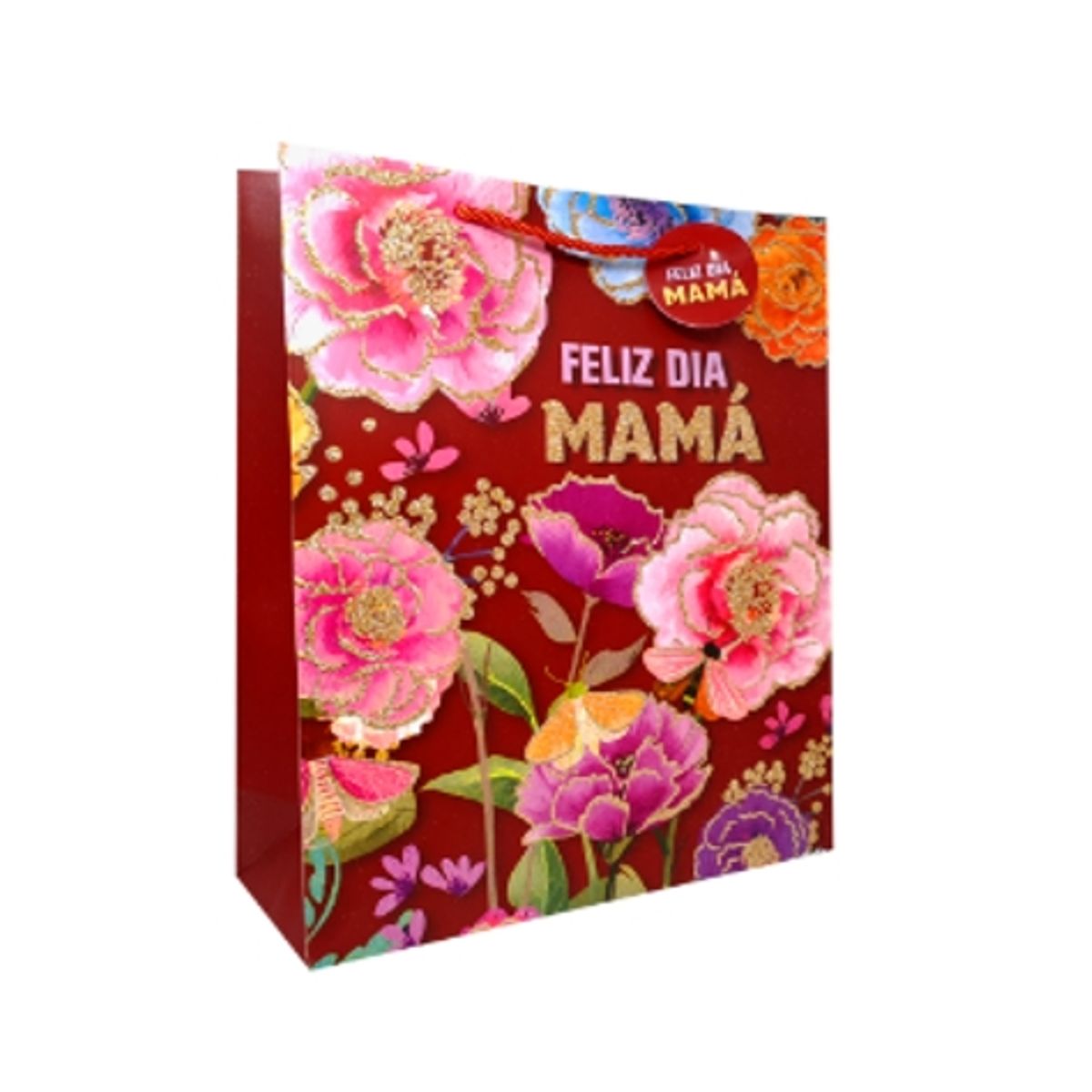 GENERICO - Bolsa De Regalo Feliz Dia Mama Glitter 18X23 cm Rojo