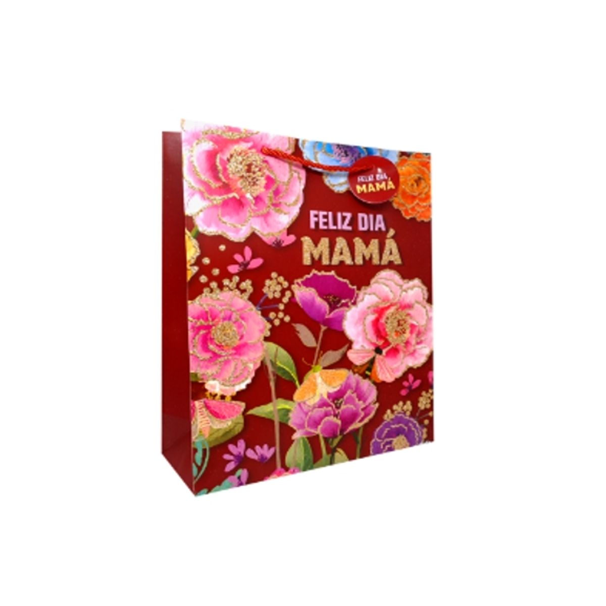 GENERICO - Bolsa De Regalo Feliz Dia Mama Glitter 18X23 cm Rojo