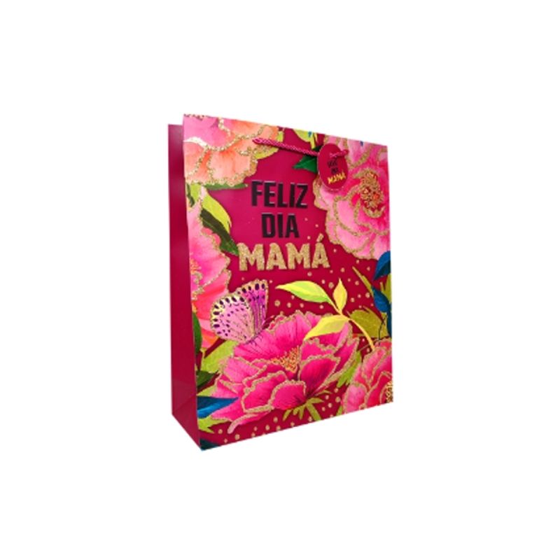 GENERICO - Bolsa De Regalo Feliz Dia Mama Glitter 18X23 cm Fucsia
