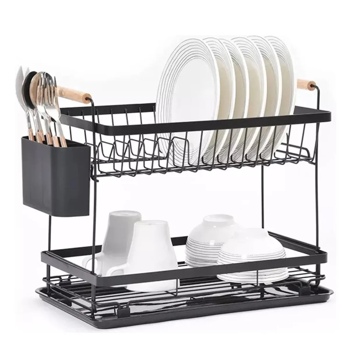 GENERICO - Secaplatos Escurridor Loza 2 Niveles Inoxidable Casatua Color Negro