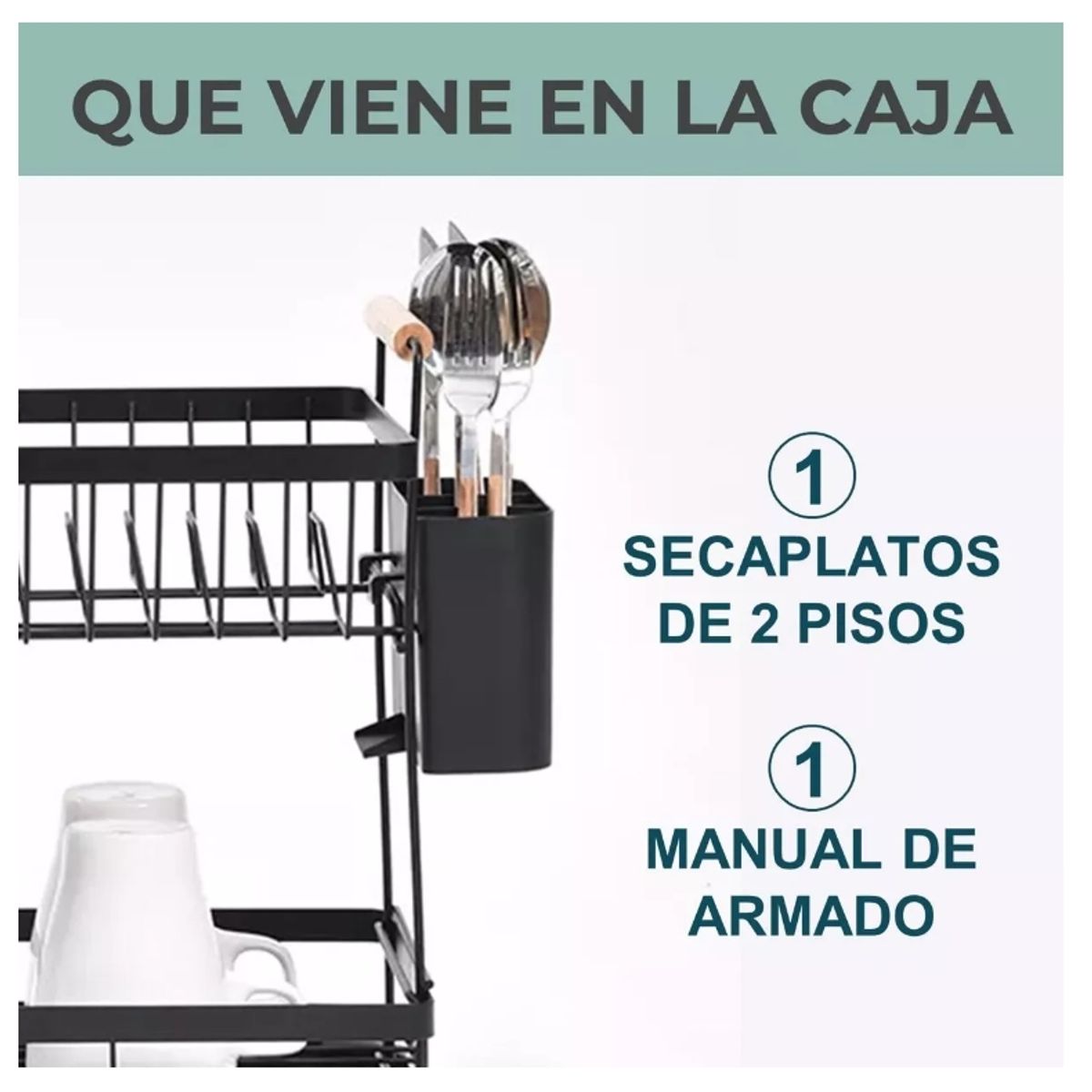 GENERICO - Secaplatos Escurridor Loza 2 Niveles Inoxidable Casatua Color Negro