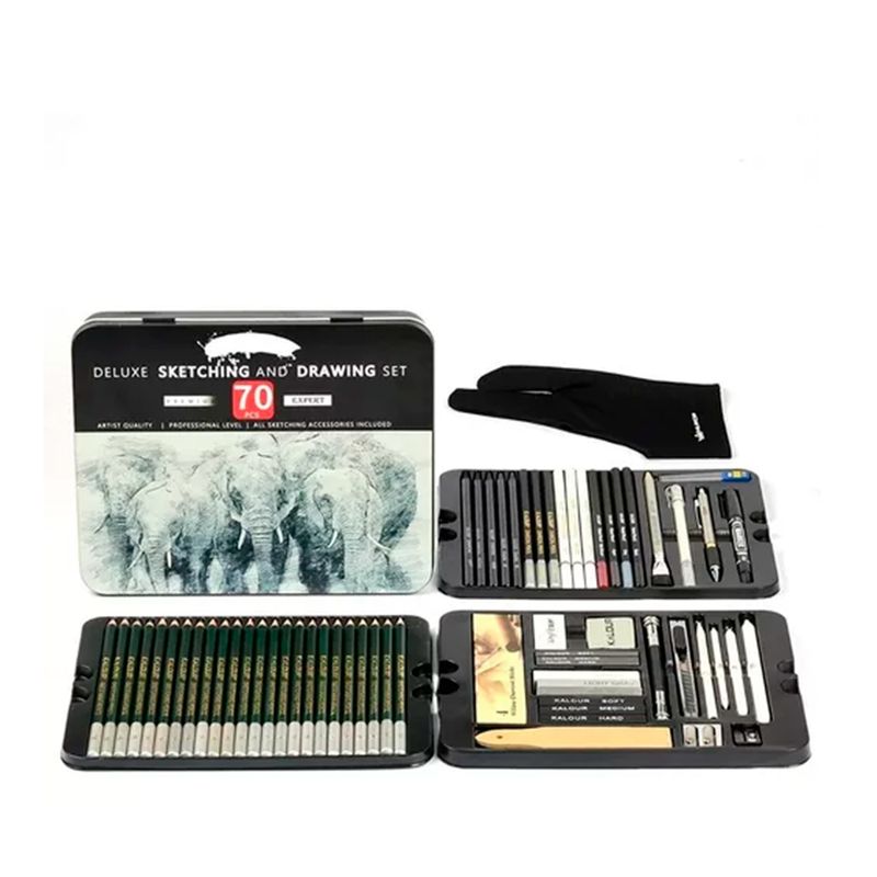GENERICO - Set De Dibujo Profesional Con 70 Accesorios Caja De Metal