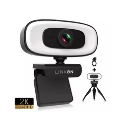 GENERICO - Webcam Camara Web 2k Aro De Luz Microfono Tripode Cubrelente