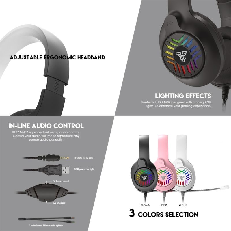 FANTECH - Audifono Gamer Fantech Bitz Mh87 Black Rgb -