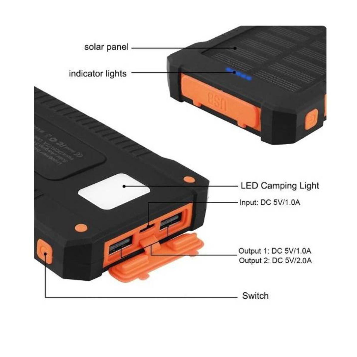 GENERICO - Batería Externa Solar Portátil Powerbank Cargador 20000mAh Impermeable