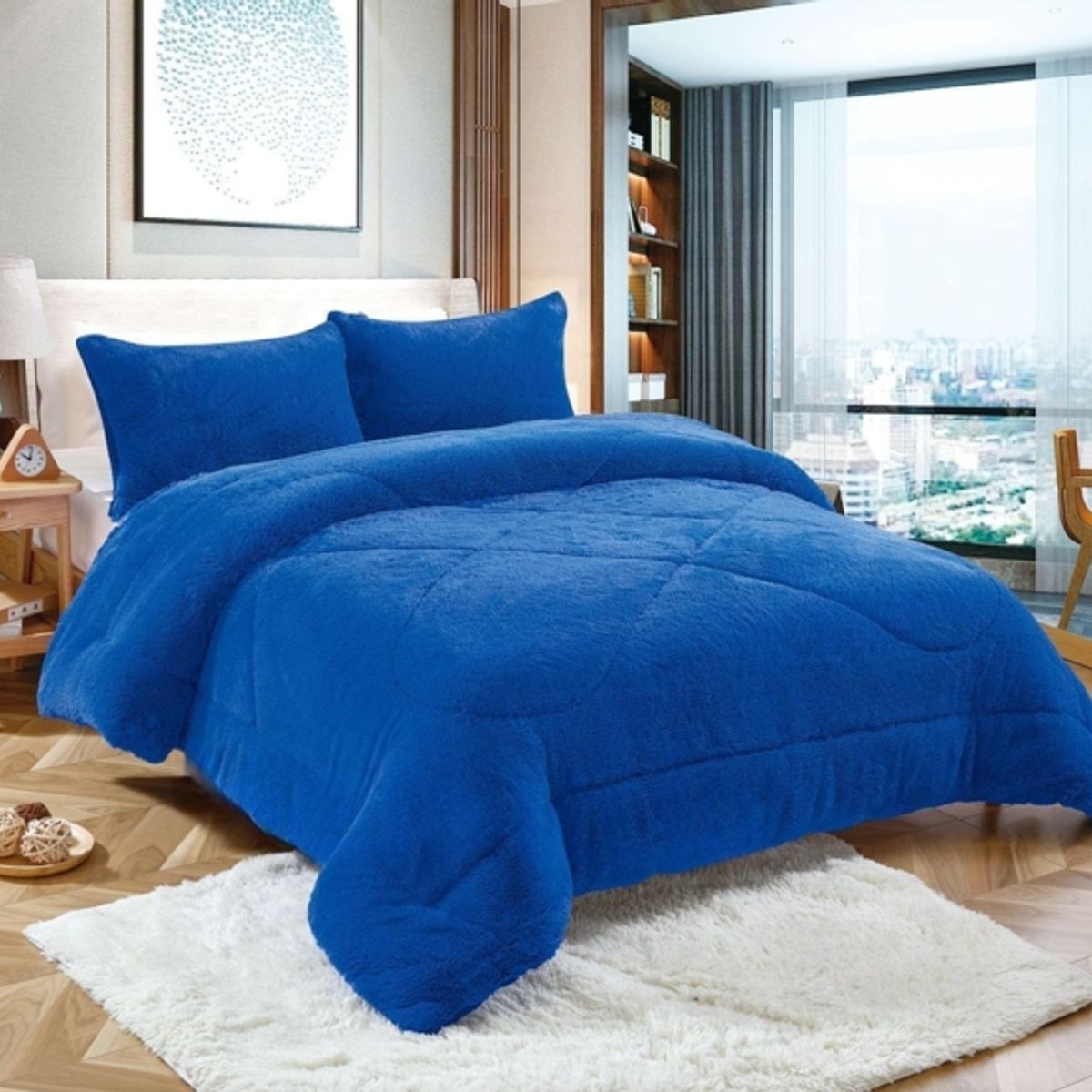 GENERICO - Plumón Peludo Con Chiporro 2 Plazas Azul