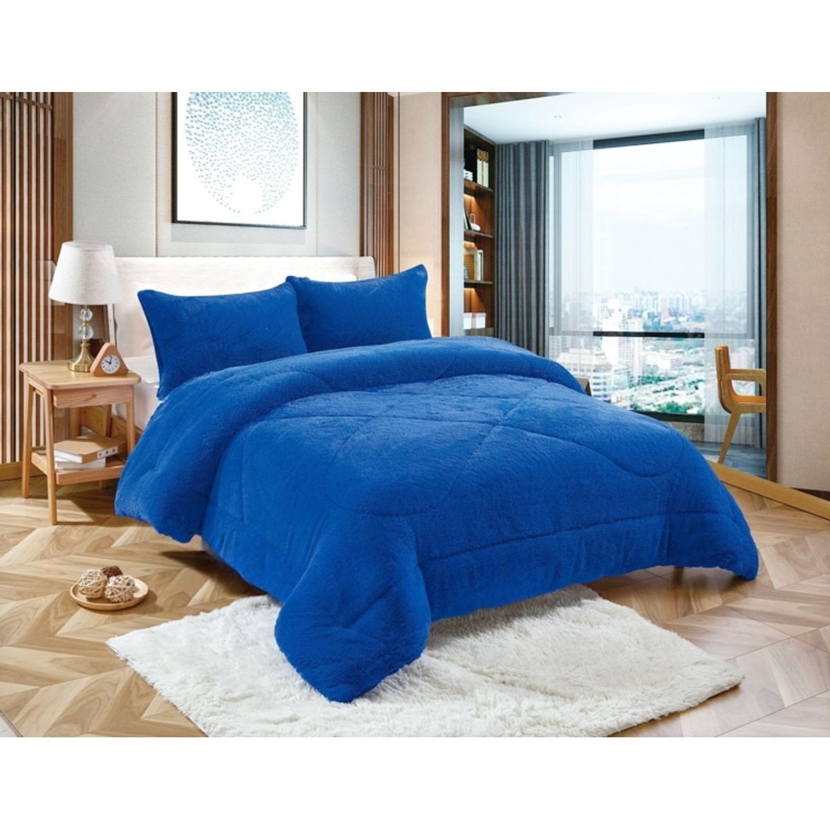 GENERICO - Plumón Peludo Con Chiporro 2 Plazas Azul