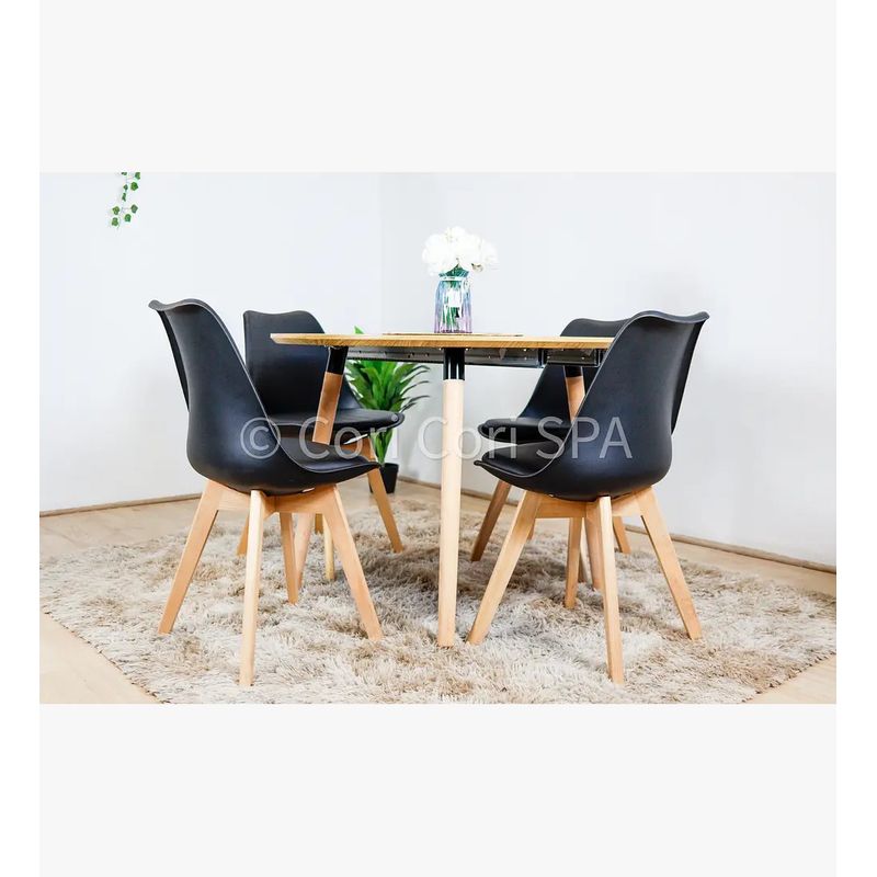 CORI CORI - Juego de Comedor Expandible 100-140-180CMS + 4 Sillas Tulip Negras