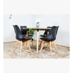 CORI CORI - Juego de Comedor Expandible 100-140-180CMS + 4 Sillas Tulip Negras