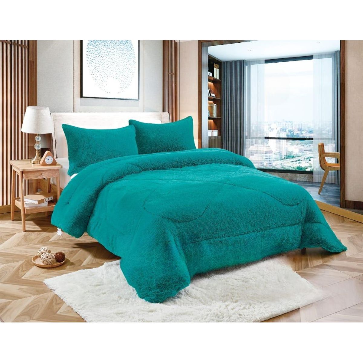 GENERICO - Plumón Peludo Con Chiporro 2 Plazas Verde