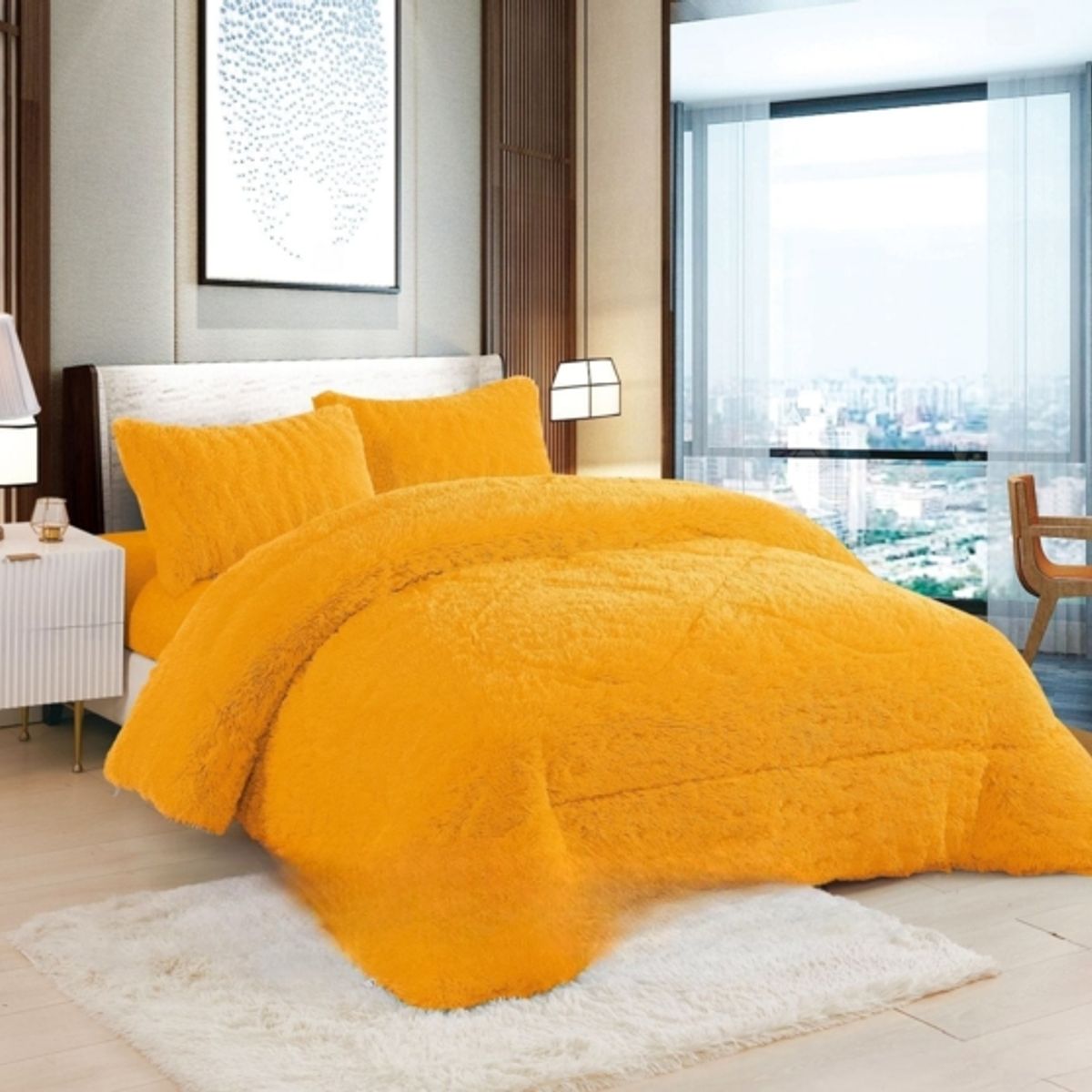 GENERICO - Plumón Peludo Con Chiporro 2 Plazas Amarillo