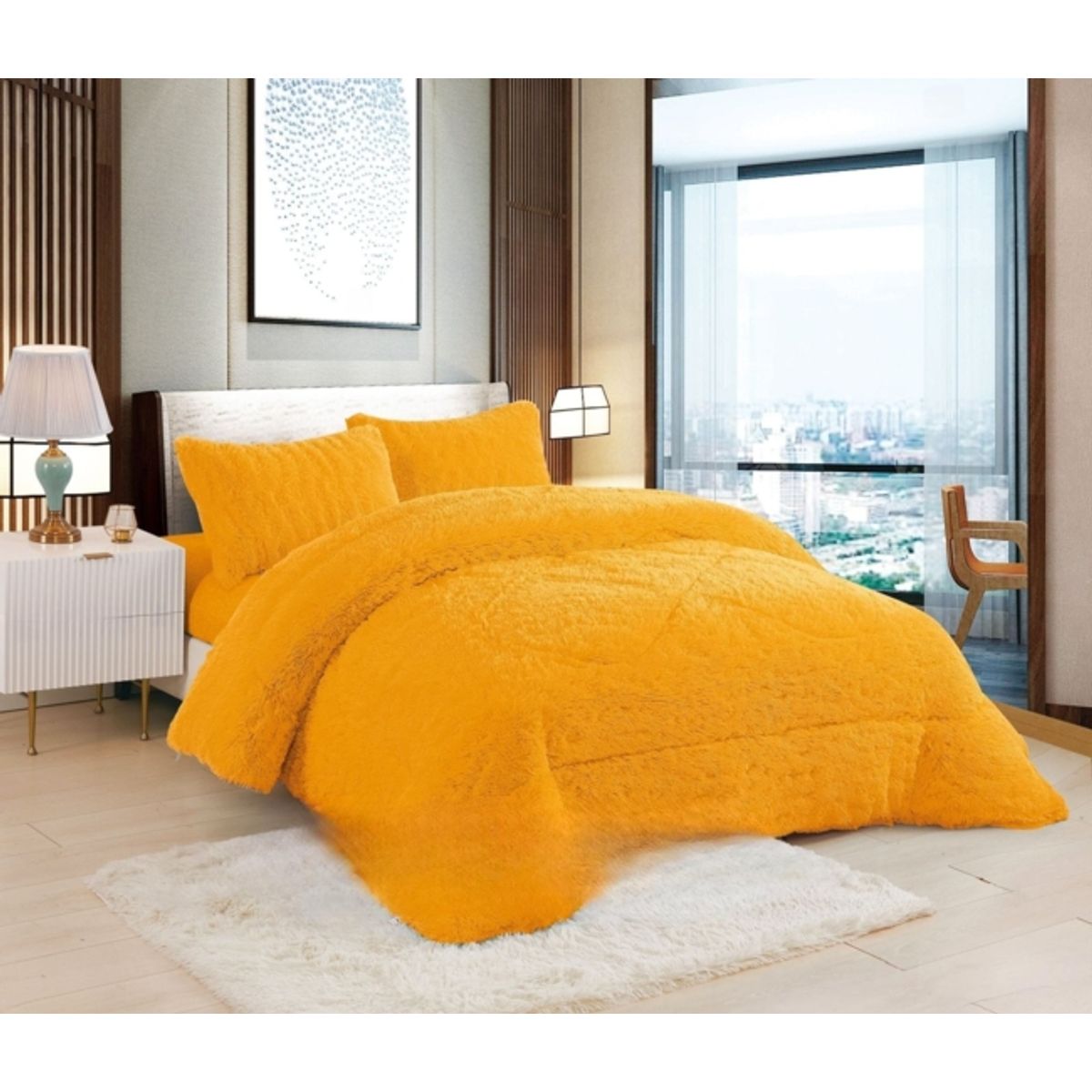 GENERICO - Plumón Peludo Con Chiporro 2 Plazas Amarillo