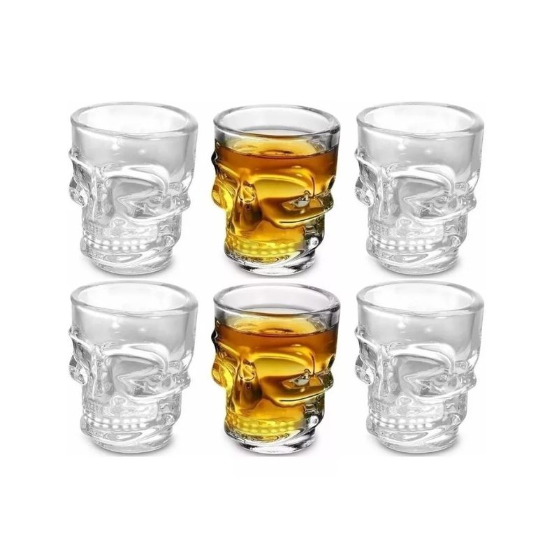 GENERICO - Set 6 Vaso De Calavera 75 Ml , Vidrio Corto Shot Caja
